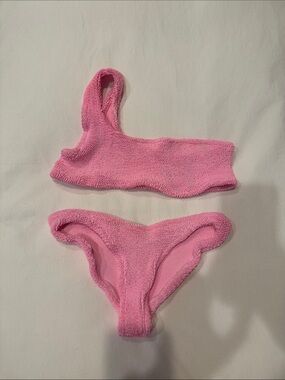 Hunza G Bright Pink One-Shoulder Textured Bikini Set